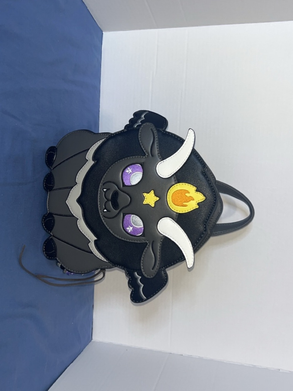 Cute Black Bull Face Mini Backpack with Purple Eyes